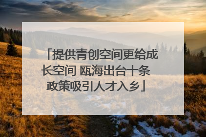 提供青创空间更给成长空间 瓯海出台十条政策吸引人才入乡
