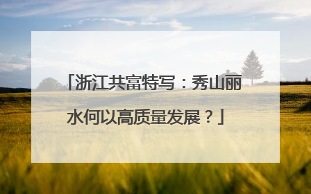 浙江共富特写：秀山丽水何以高质量发展？